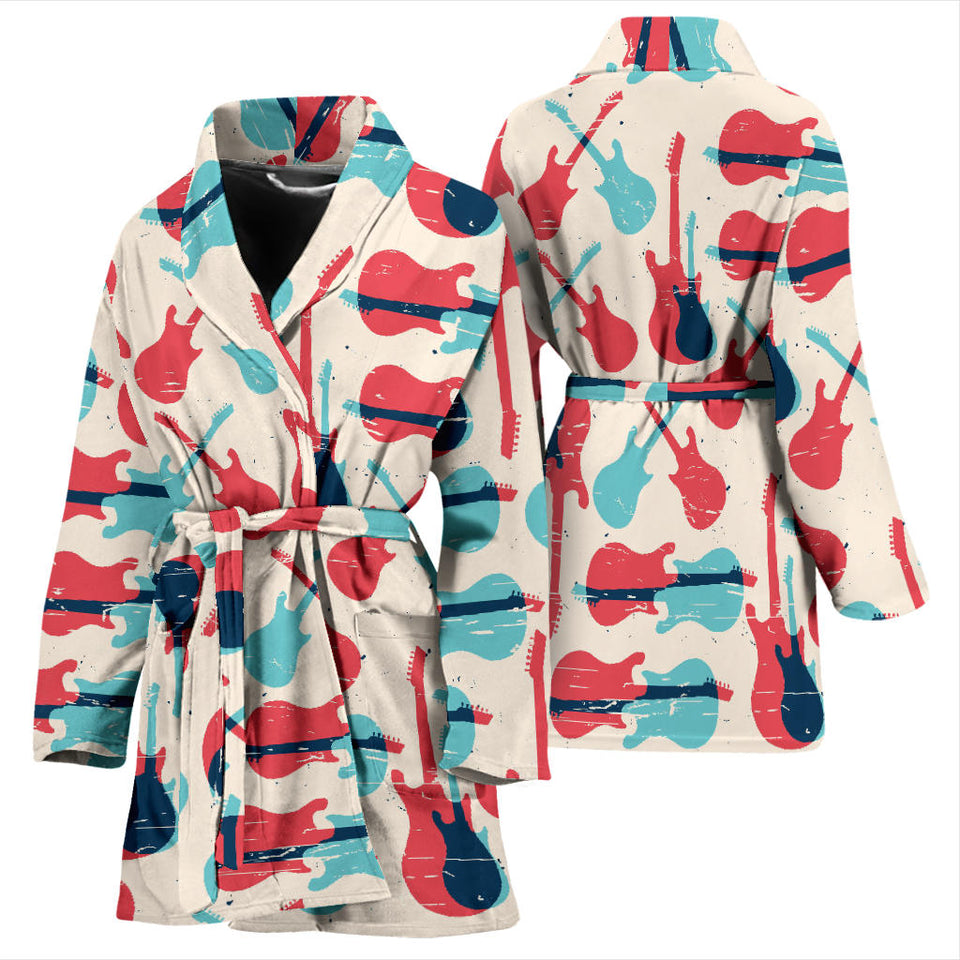 Red Blue Guitar Pattern Women'S Bathrobe