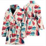 Red Blue Guitar Pattern Women'S Bathrobe