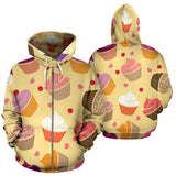 Cake Cupcake Heart Cherry Pattern Zip Up Hoodie