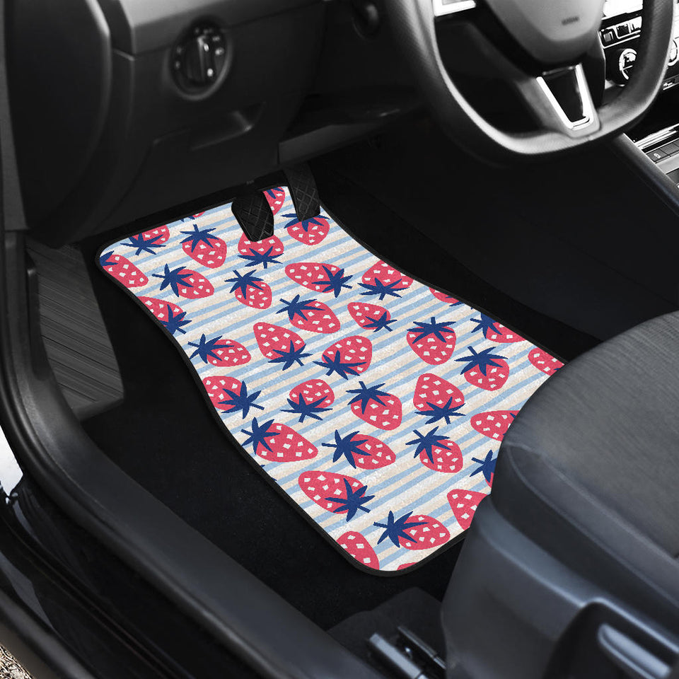 Strawberry Pattern Blue Lines Background Front Car Mats