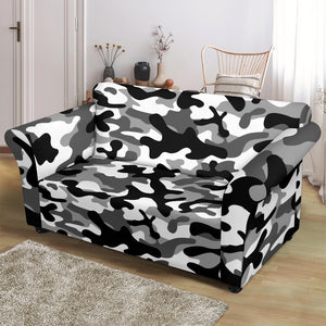 Black White Camo Camouflage Pattern Loveseat Couch Slipcover