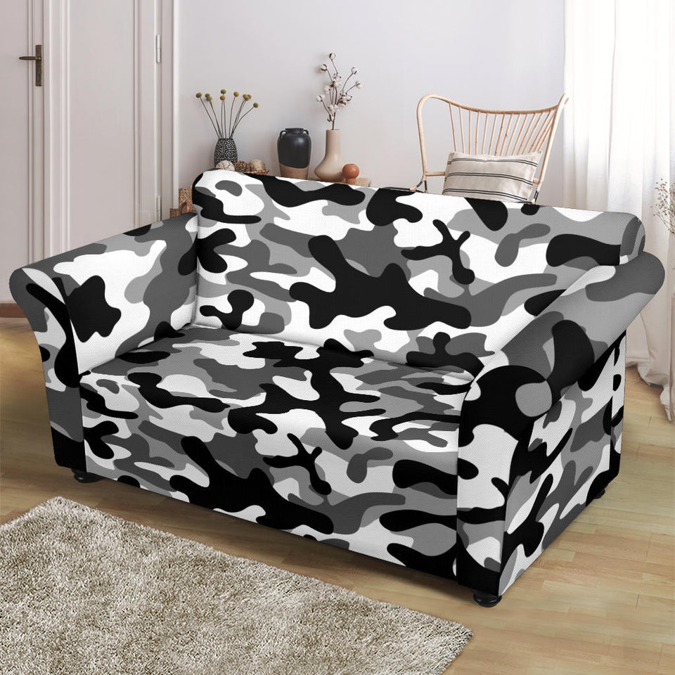 Black White Camo Camouflage Pattern Loveseat Couch Slipcover
