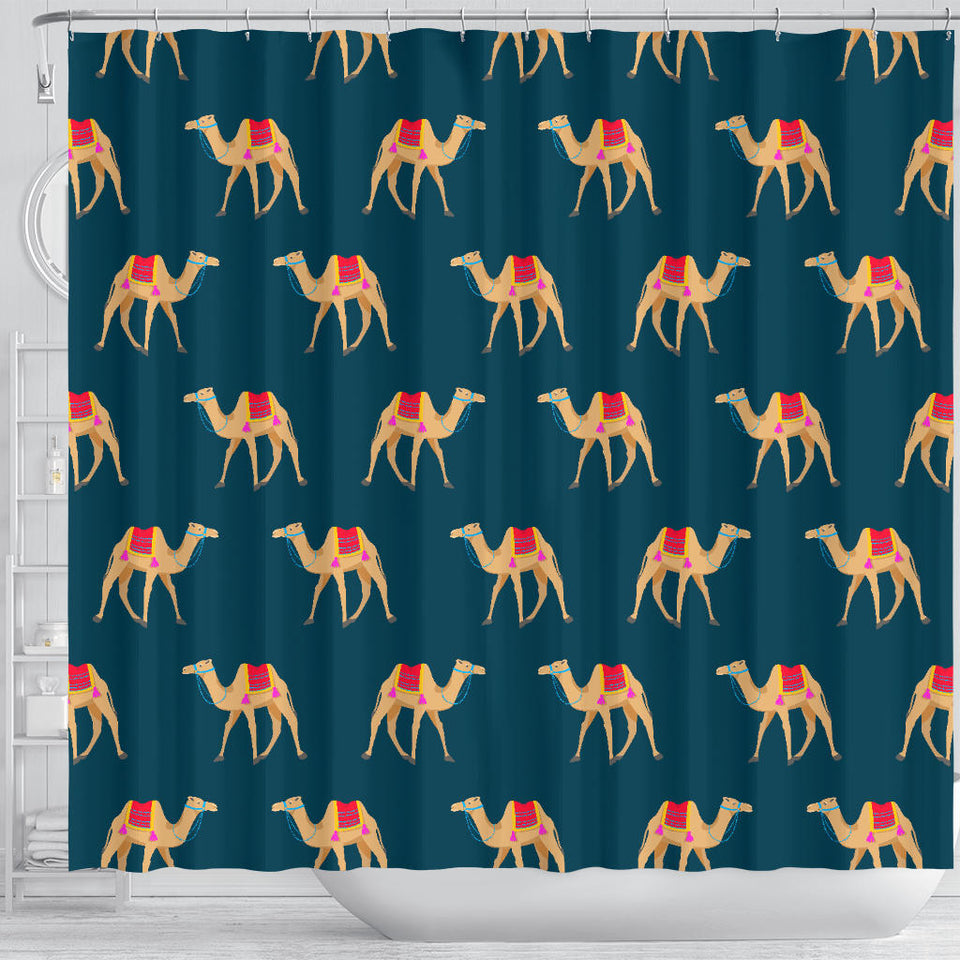 Camel Pattern Blue Blackground Shower Curtain Fulfilled In US