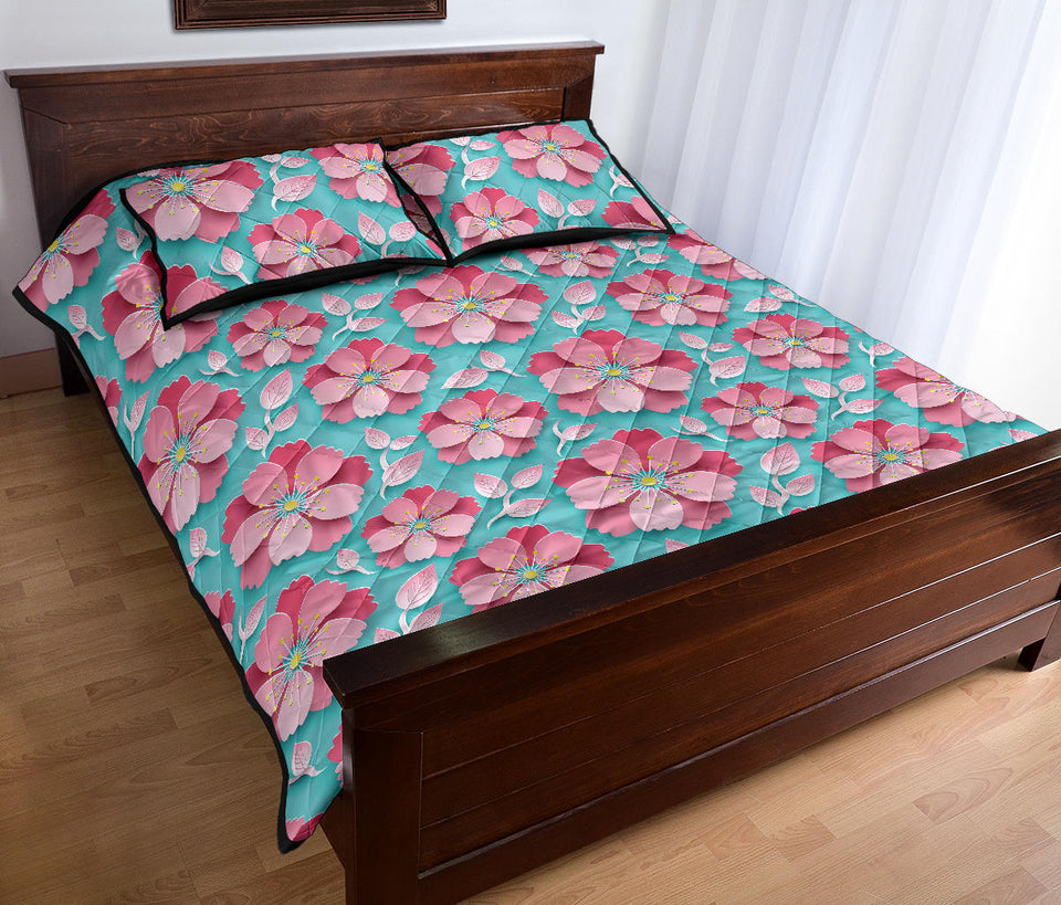 3D sakura cherry blossom pattern Quilt Bed Set