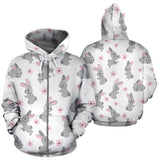Watercolor Cute Rabbit Pattern Zip Up Hoodie