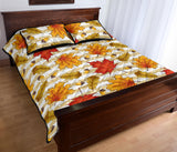 Maple leaf oak leaf acorns beige striped background Quilt Bed Set