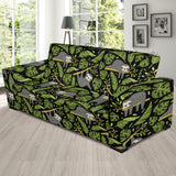Cute Sloths Tropical Palm Leaves Black Background Sofa Slipcover