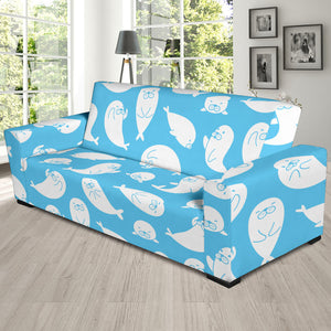 Cute White Sea Lion Seals Pattern Sofa Slipcover