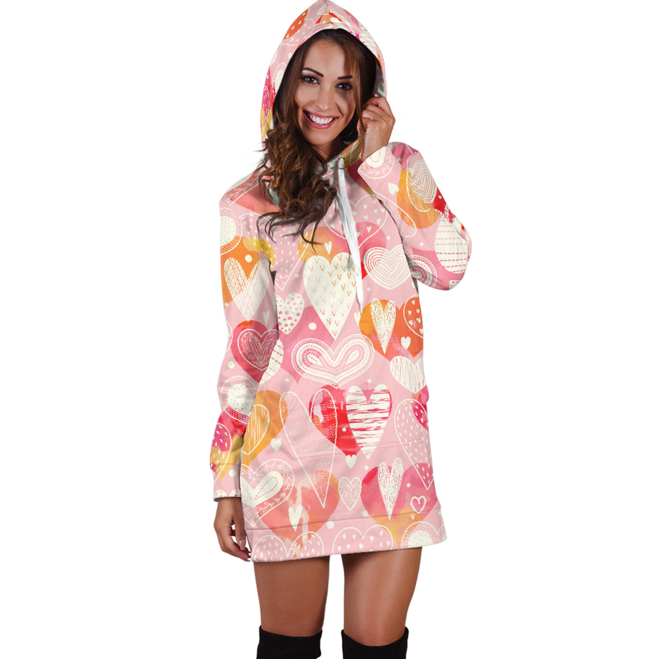 Hand Drawn Heart Design Pattern Women'S Hoodie Dress