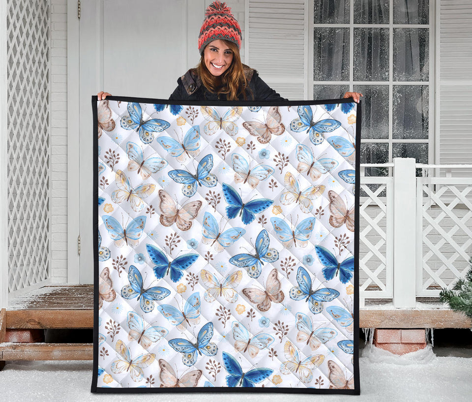 Blue Butterfly Pattern Premium Quilt