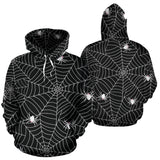Spider Web Design Pattern Black Background White Cobweb Men Women Pullover Hoodie
