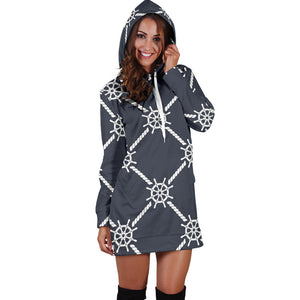 Nautical Steering Wheel Rope Pattern Women'S Hoodie Dress