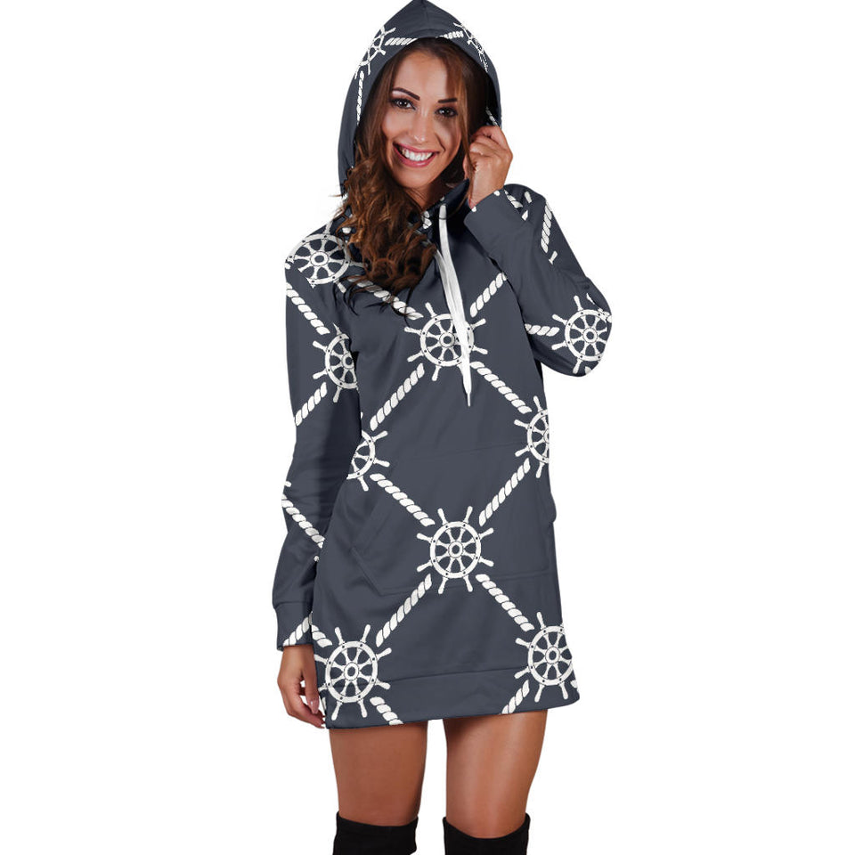 Nautical Steering Wheel Rope Pattern Women'S Hoodie Dress