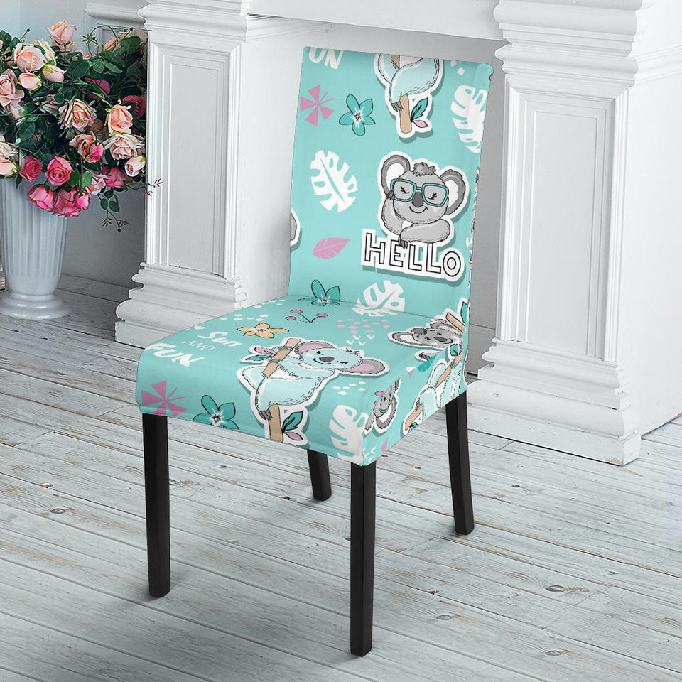 Cute Koalas Blue Background Pattern Dining Chair Slipcover