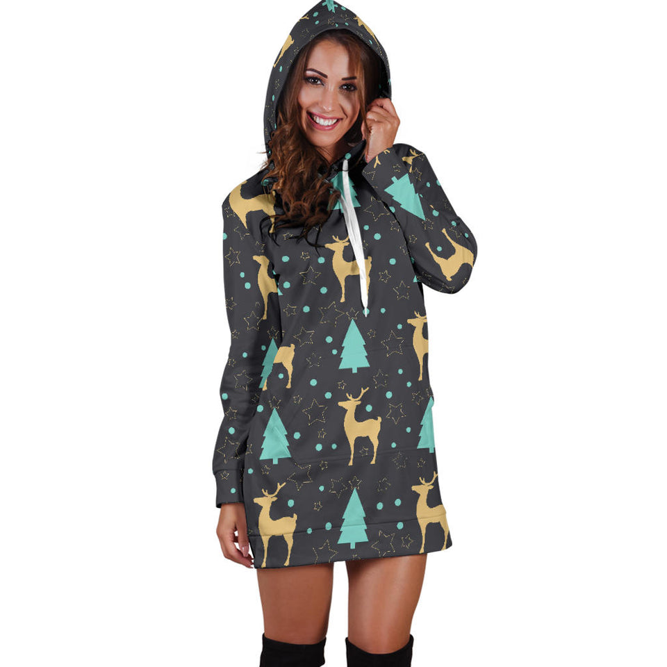 Deers Star Tree Pattern Women'S Hoodie Dress