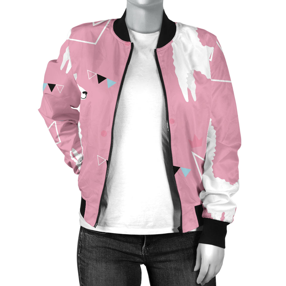 Llama Alpaca Pink Background Women'S Bomber Jacket
