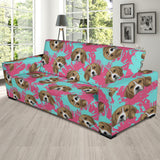 Beagle Muzzles Turquoise Paint Splashes Pink Pattern Sofa Slipcover