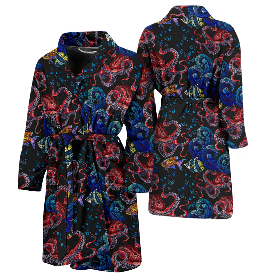 Octopus Sea Wave Tropical Fishe Pattern Men'S Bathrobe