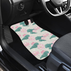 Pink Lotus Waterlily Leaves Pattern Front Car Mats