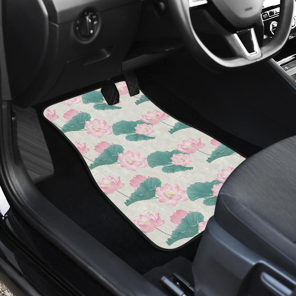 Pink Lotus Waterlily Leaves Pattern Front Car Mats