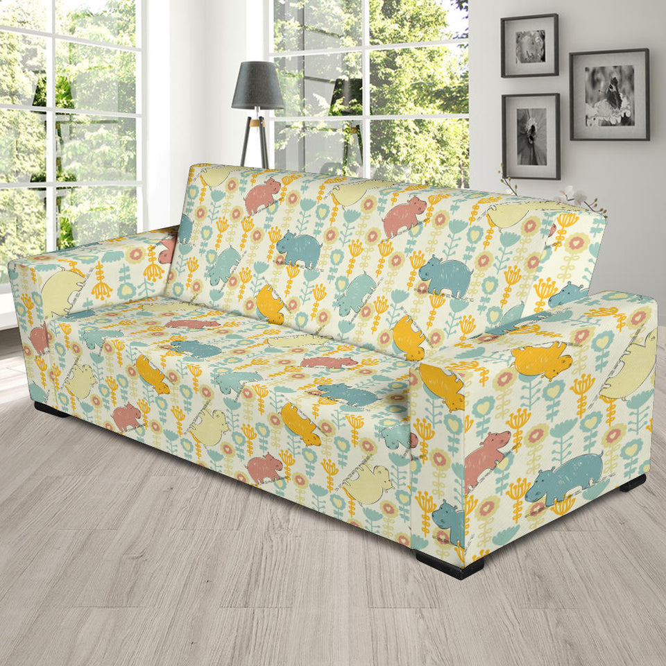 Hippopotamus Pattern Print Design 04 Sofa Slipcover