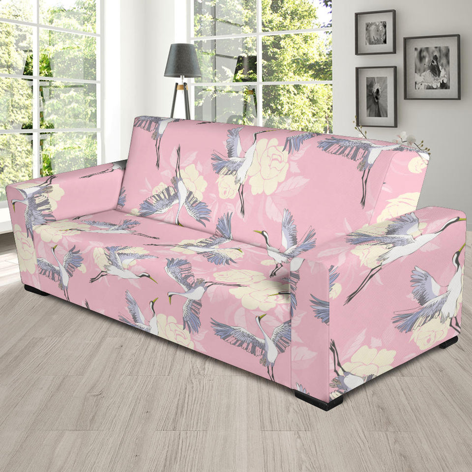 Japanese Crane Rose Pattern Sofa Slipcover