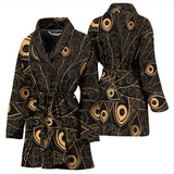 Gold Peacock Feather Pattern Women'S Bathrobe