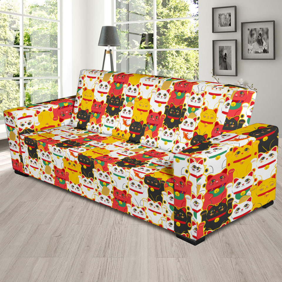 Colorful Maneki Neko Lucky Cat Pattern Sofa Slipcover