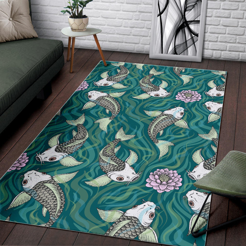 Koi Fish Carp Fish Lotus Pattern Area Rug