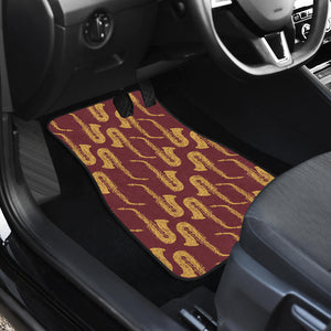 Hand Drawn Gold Saxophone Red Background  Front Car Mats