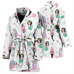 Cute Mermaid Dolphin Fish Starfish Pattern Women'S Bathrobe