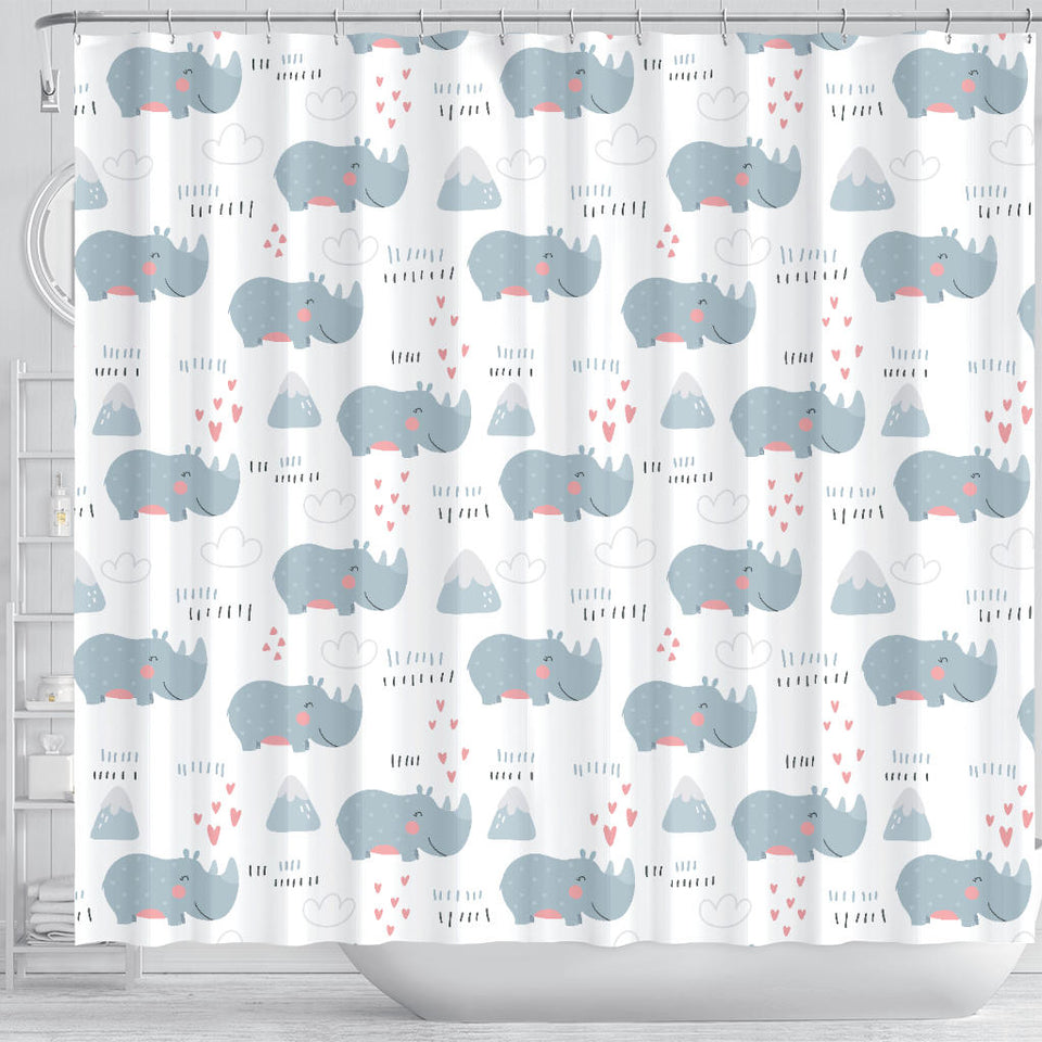 Cute Rhino Heart Pattern Shower Curtain Fulfilled In US