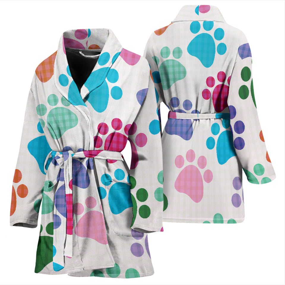 Dog Paws Pattern Print Design 01 Women's Bathrobe