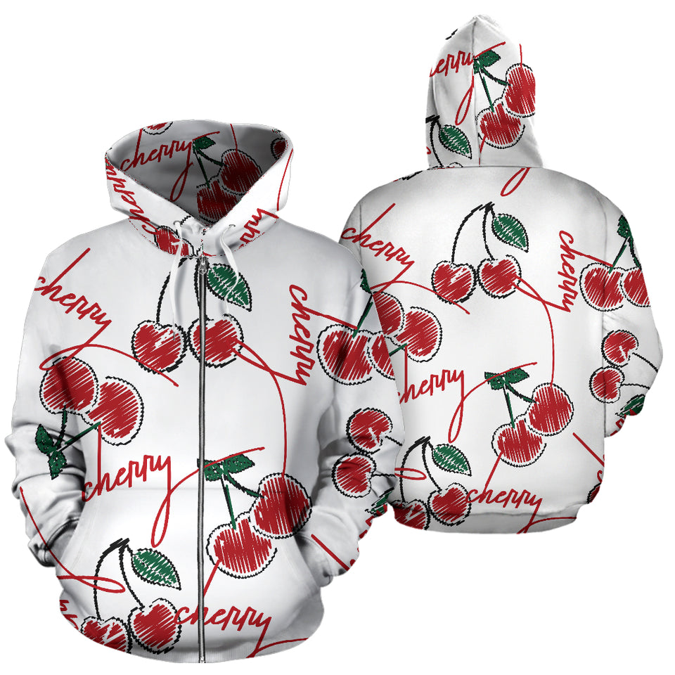 Hand Drawn Cherry Pattern Zip Up Hoodie