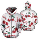 Hand Drawn Cherry Pattern Zip Up Hoodie