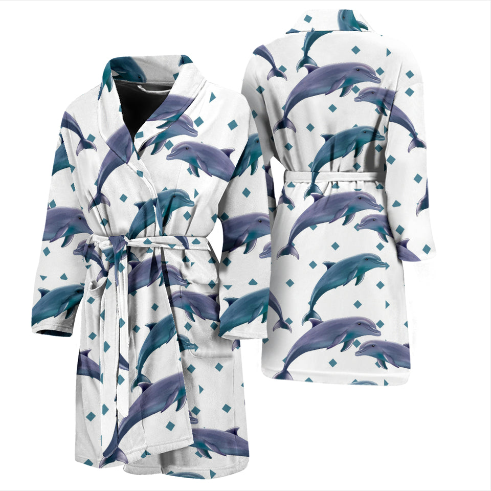 Dolphins Pattern Dotted Background Men'S Bathrobe