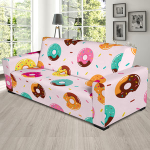 Donut Pattern Glaze Pink Background Sofa Slipcover