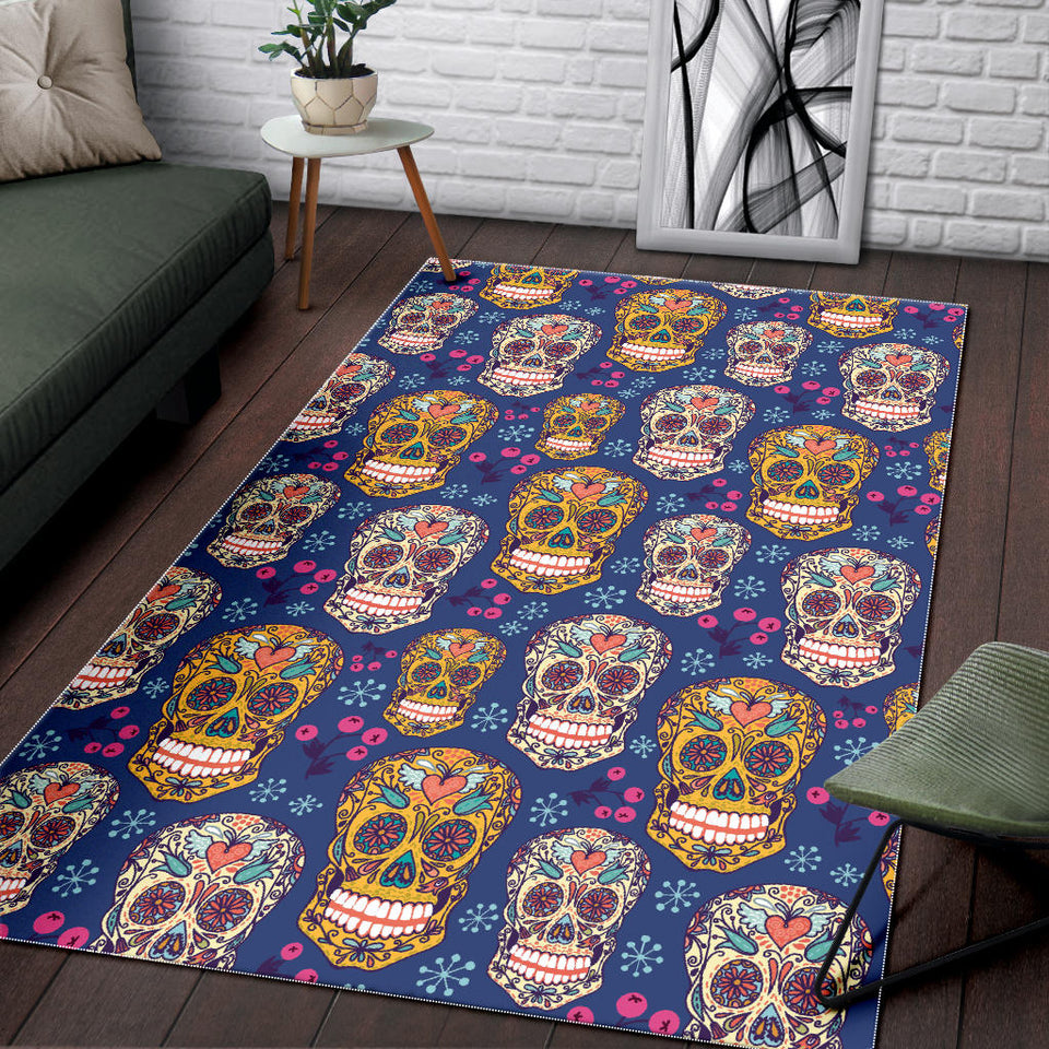 Sugar Skull Flower Pattern Area Rug