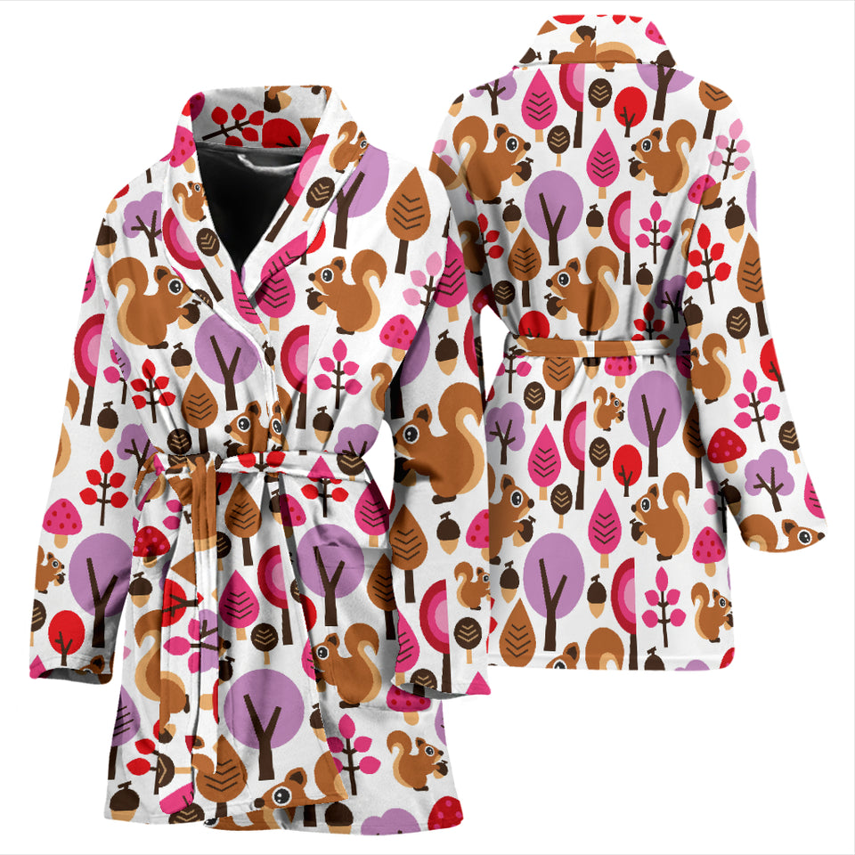 Squirrel Pattern Print Design 02 Women's Bathrobe