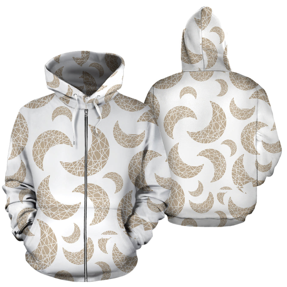 Cool Gold Moon Abstract Pattern Zip Up Hoodie