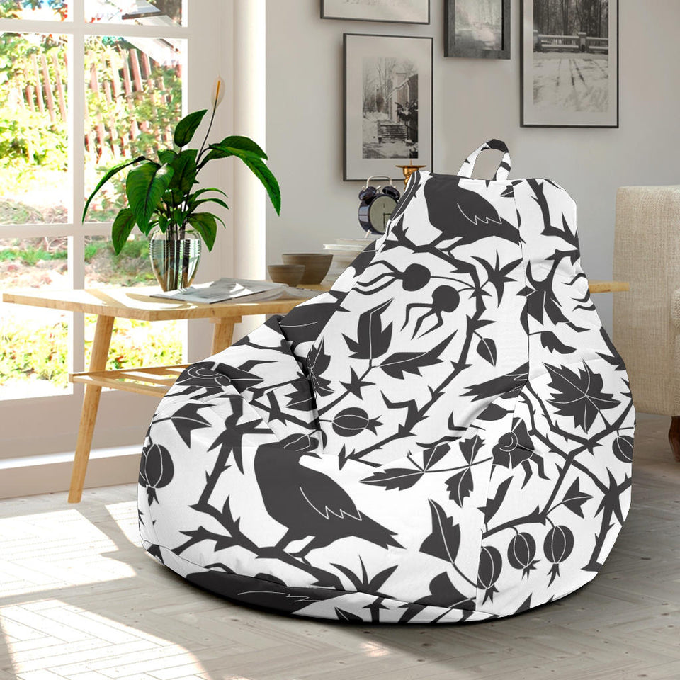 Crow Dark Floral Pattern Bean Bag Cover