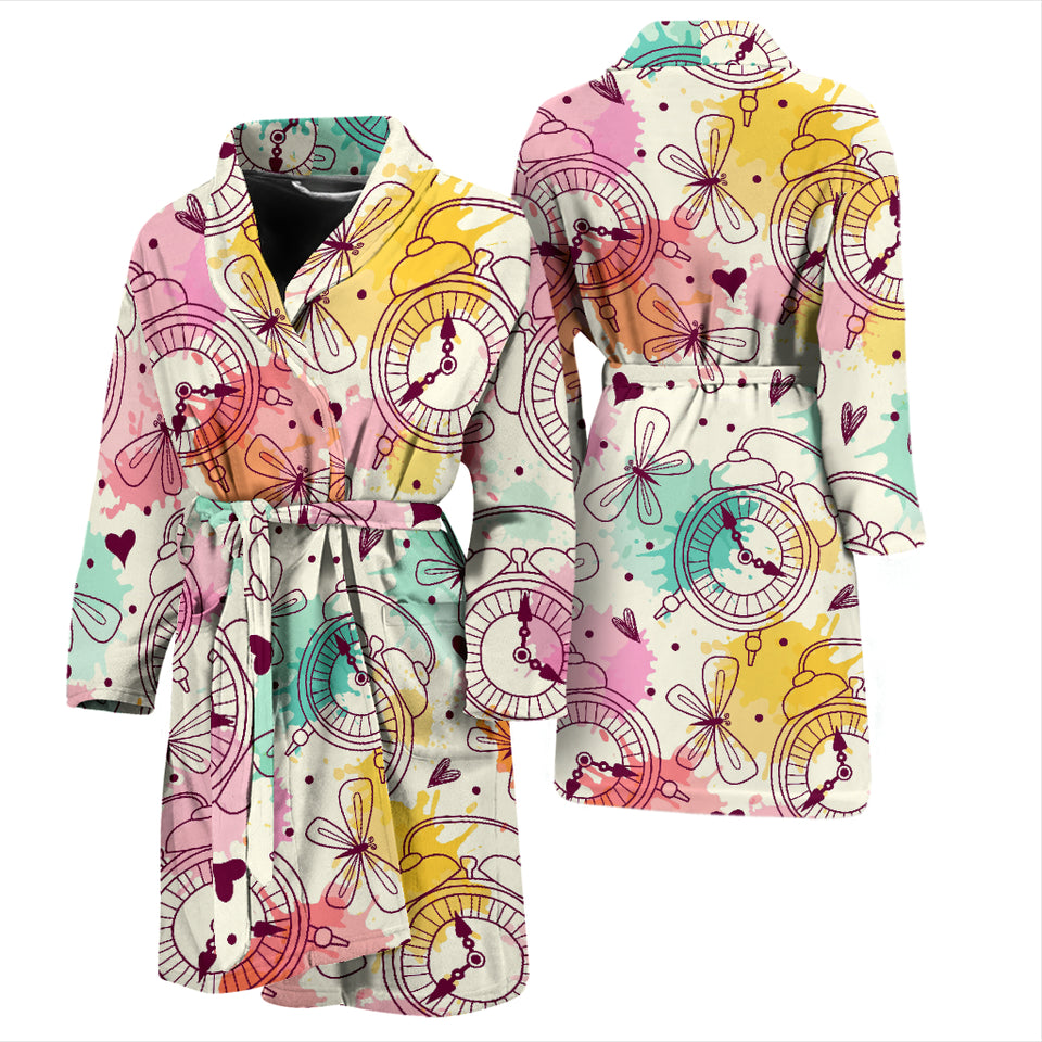 Clock Butterfly Pattern Men'S Bathrobe