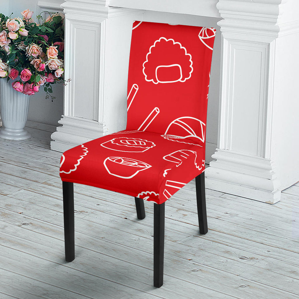Sushi Pattern Red Background Dining Chair Slipcover