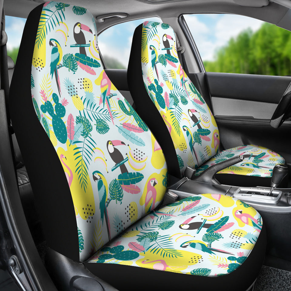 Cute Parrot Toucan Flamingo Cactus Exotic Leaves Pattern  Universal Fit Car Seat Covers
