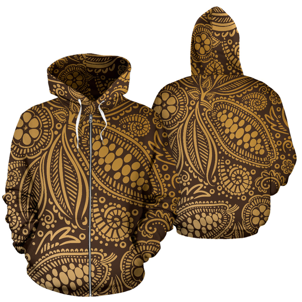 Cocoa Beans Tribal Polynesian Pattern Background Zip Up Hoodie