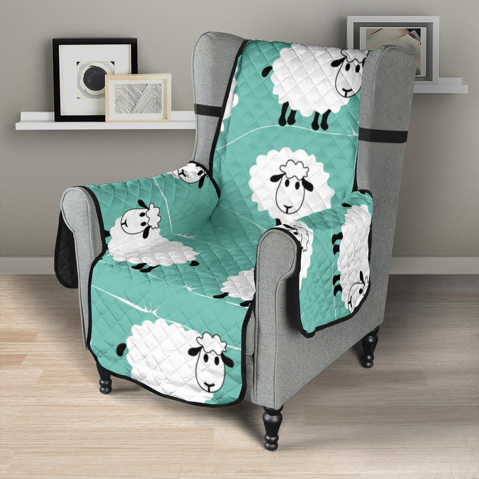 Cute sheep green background Chair Cover Protector