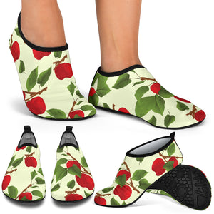 Red Apples Leaves Pattern Aqua Shoes