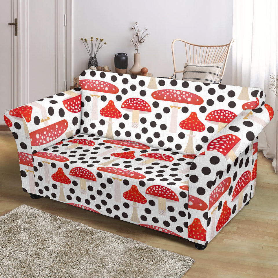 Red Mushroom Dot Pattern Loveseat Couch Slipcover