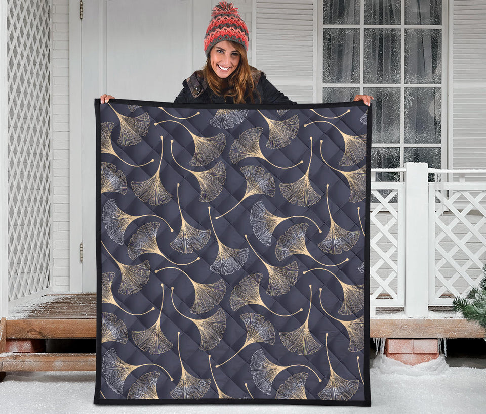 Gold Ginkgo Leaves Premium Quilt
