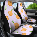 Cute Onions Smiling Faces Purple Background Universal Fit Car Seat Covers